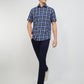 Colorplus Men Blue Checkered Tailored Fit Half Sleeve Spread Collar Shirt