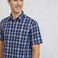 Colorplus Men Blue Checkered Tailored Fit Half Sleeve Spread Collar Shirt