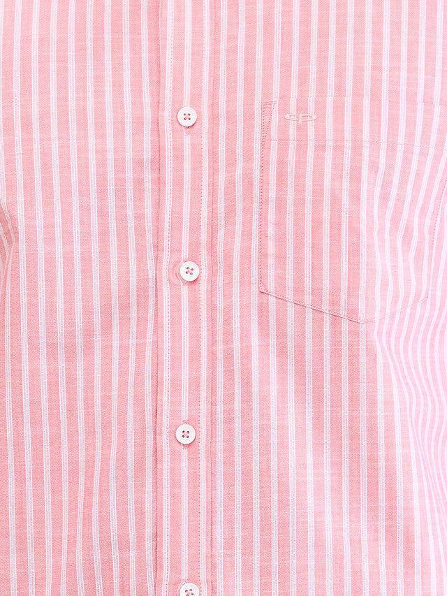 Colorplus Men Pink Striped Tailored Fit Cotton Casual Shirt