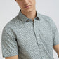 Men Grey Tailored Fit Print Cotton Half Sleeve Shirts