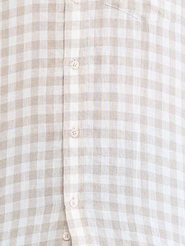 Colorplus Men Brown Checks Tailored Fit Linen Casual Shirt