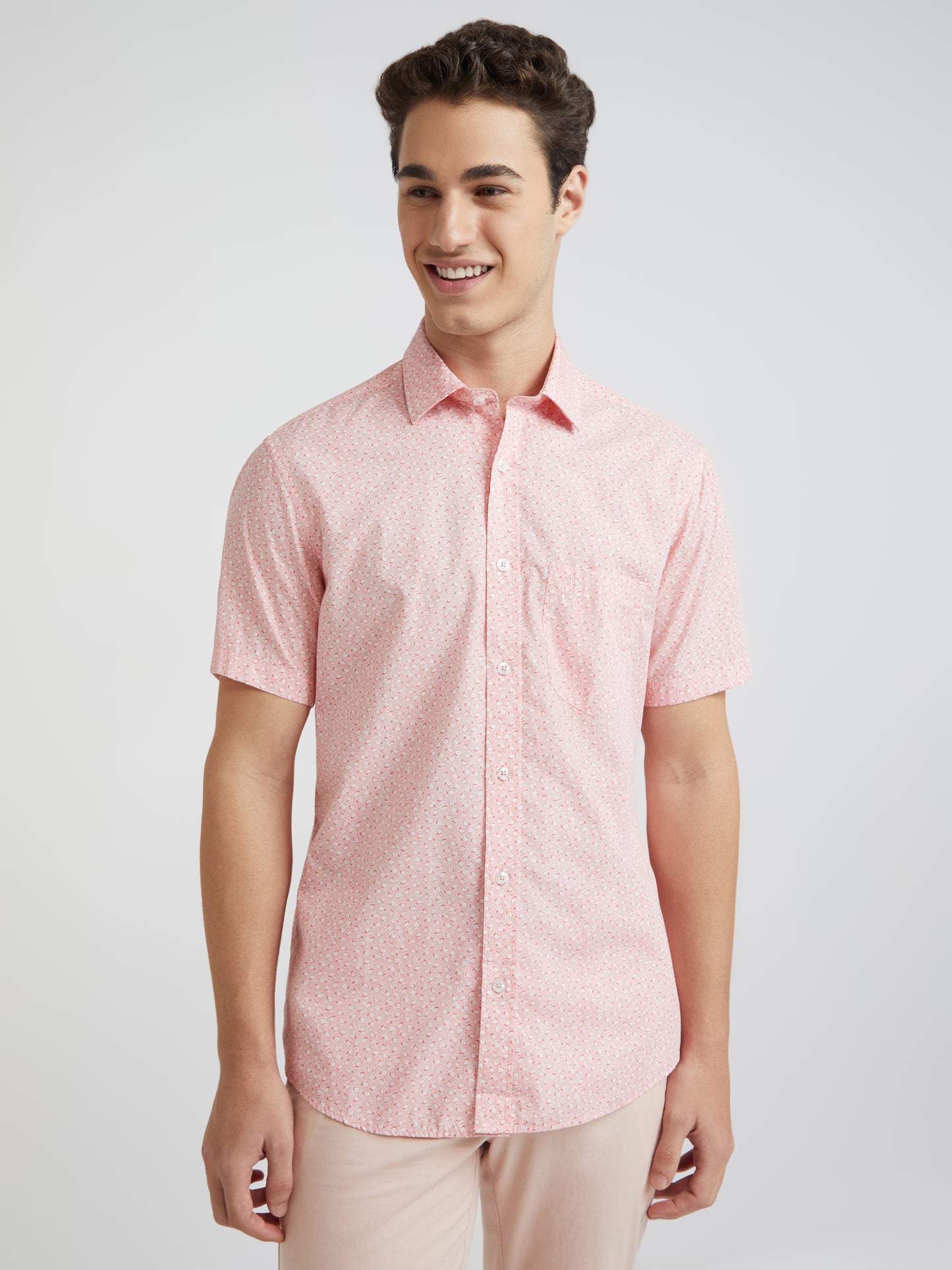 Colorplus Men Pink Printed Tailored Fit Cotton Casual Shirt