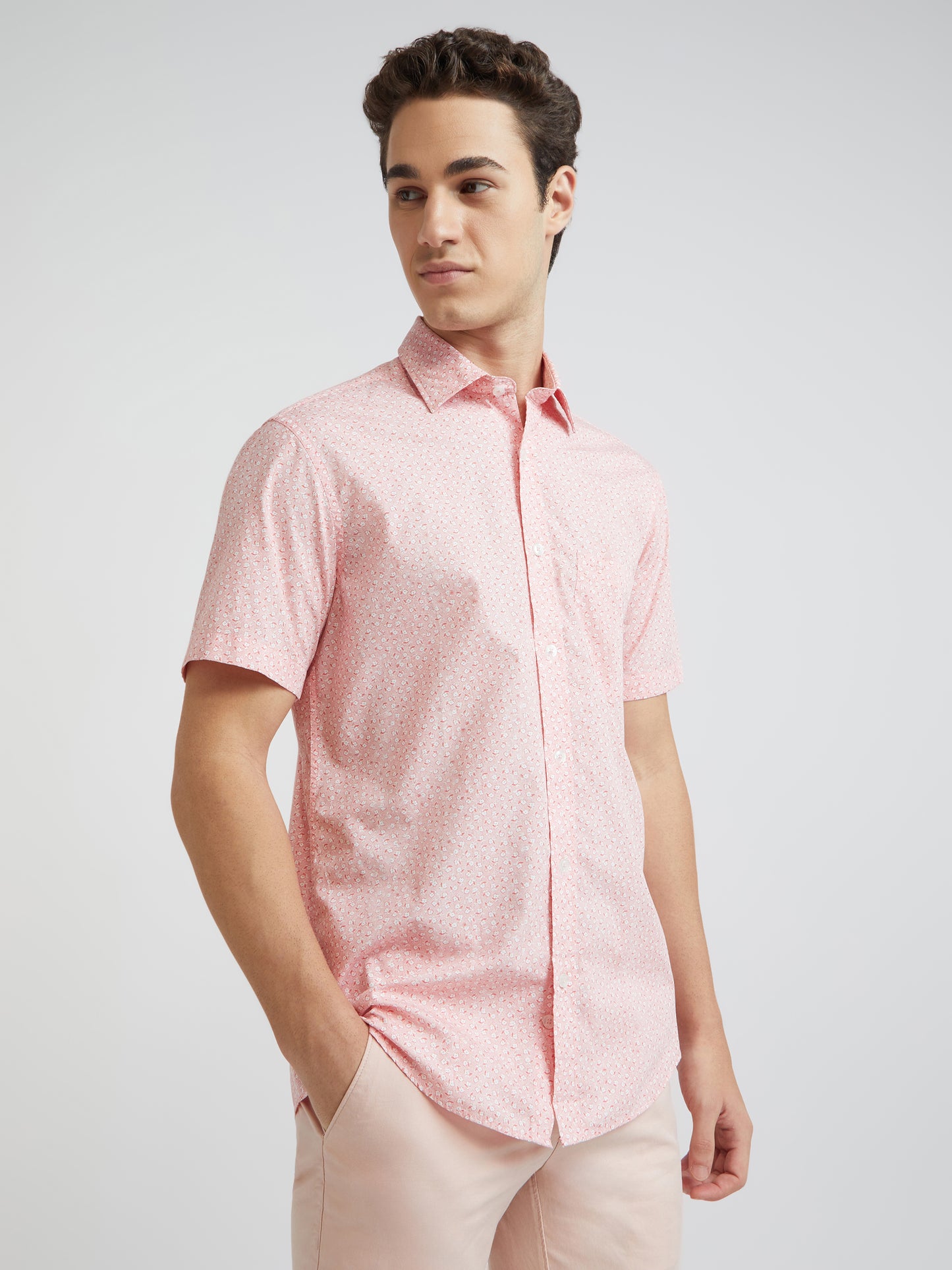 Colorplus Men Pink Printed Tailored Fit Cotton Casual Shirt