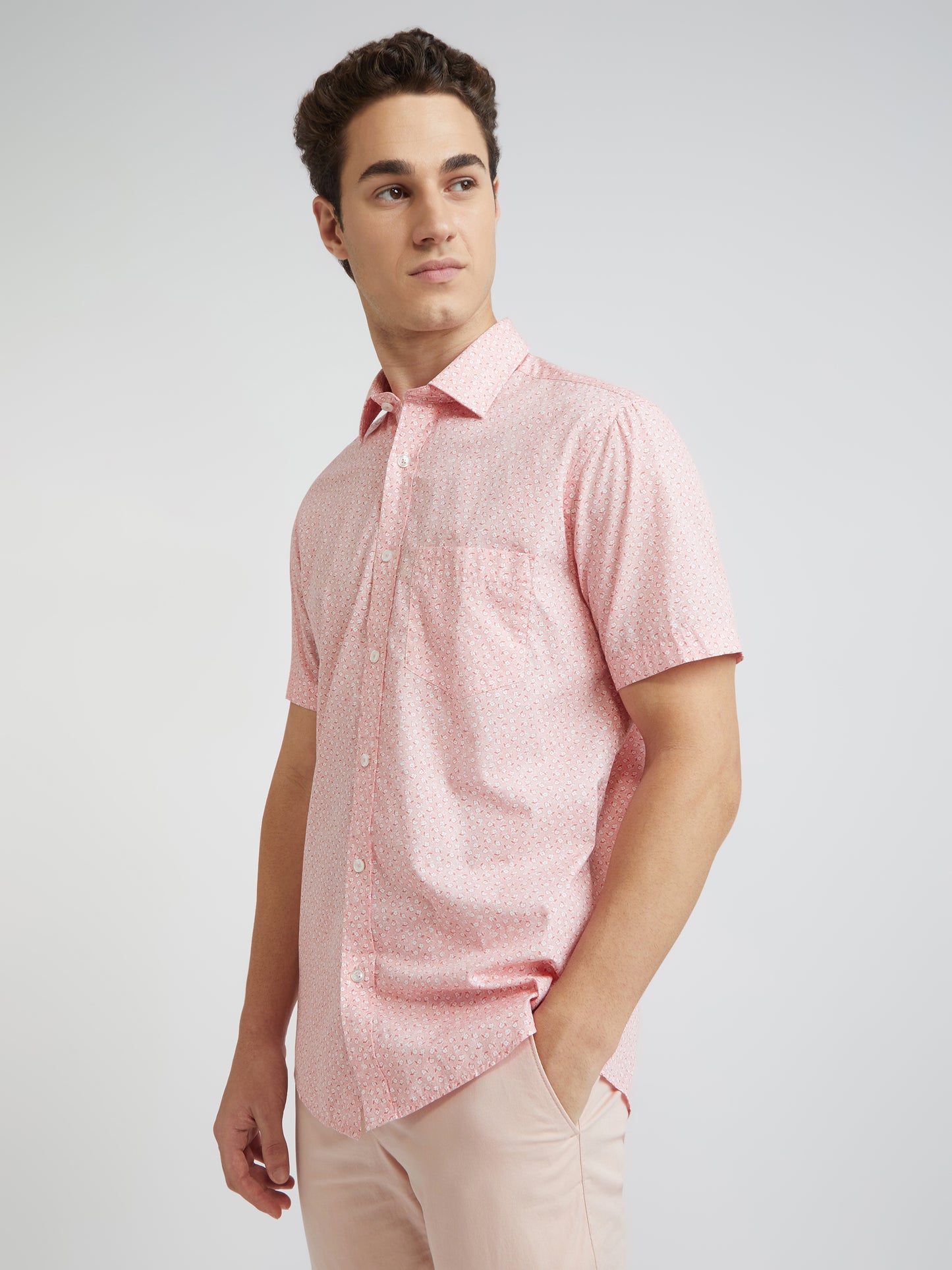 Colorplus Men Pink Printed Tailored Fit Cotton Casual Shirt