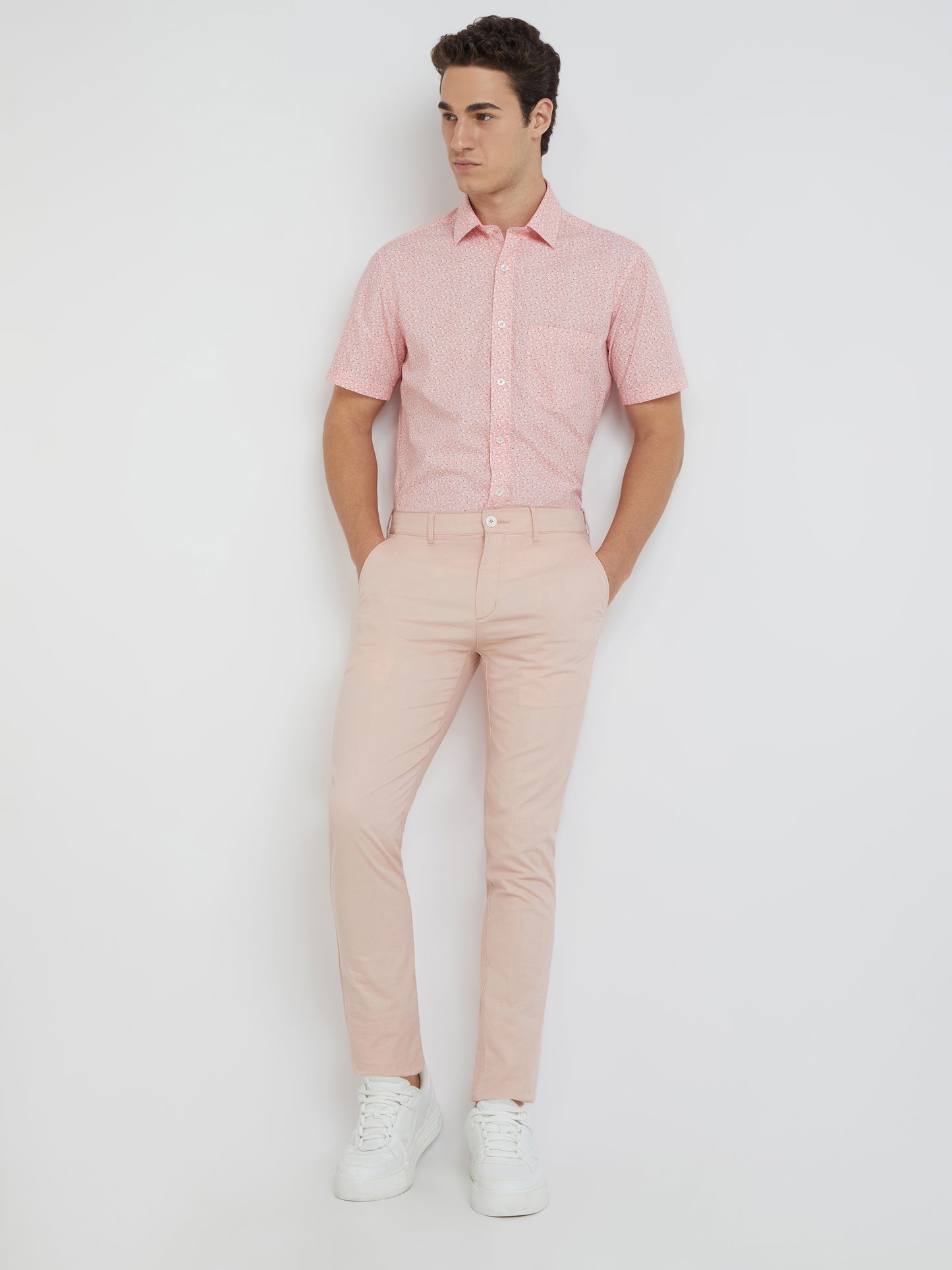 Colorplus Men Pink Printed Tailored Fit Cotton Casual Shirt