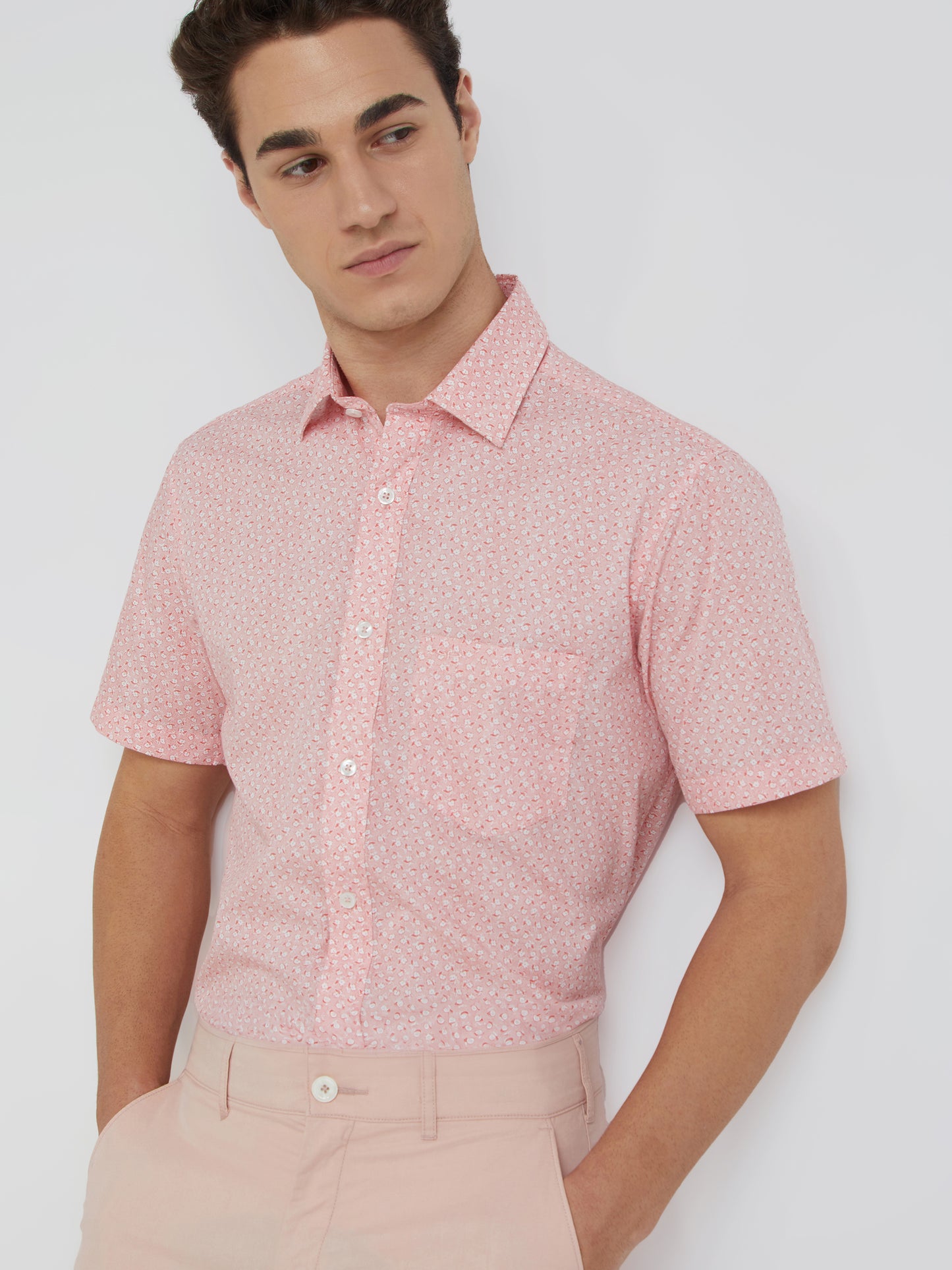 Colorplus Men Pink Printed Tailored Fit Cotton Casual Shirt