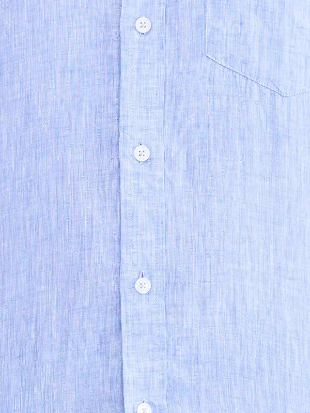 Colorplus Blue Yarn Dyed Tailored Fit Linen Casual Shirt