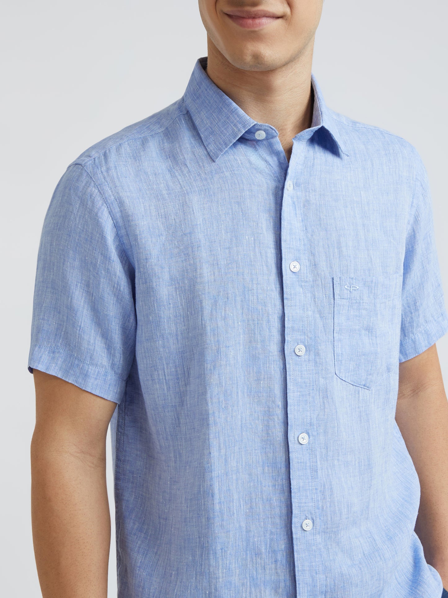 Colorplus Blue Yarn Dyed Tailored Fit Linen Casual Shirt