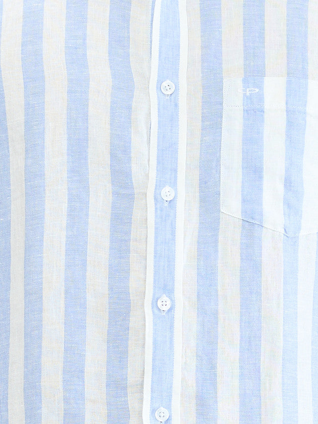 Colorplus Blue Yarn Dyed Tailored Fit Linen Casual Shirt