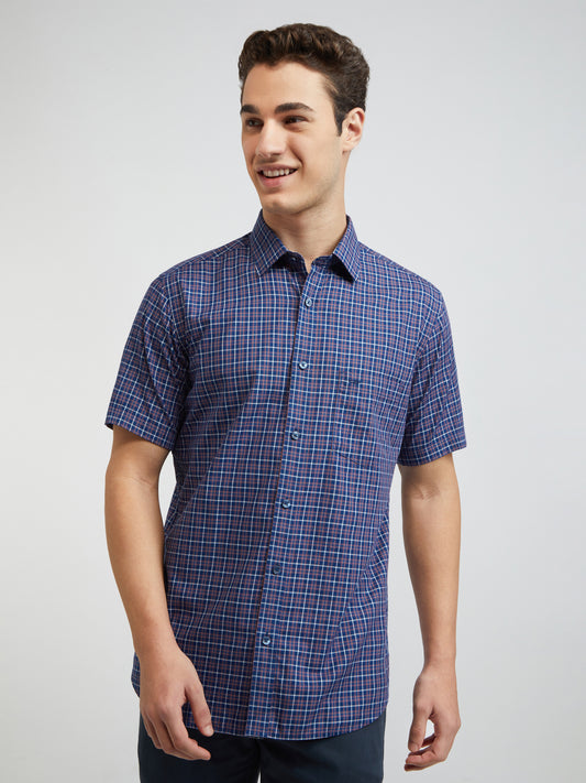 Colorplus Men Blue Regular Fit Checks Casual Shirt
