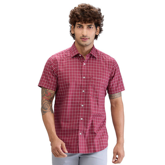 Colorplus Red Checks Regular Fit Cotton Casual Shirt