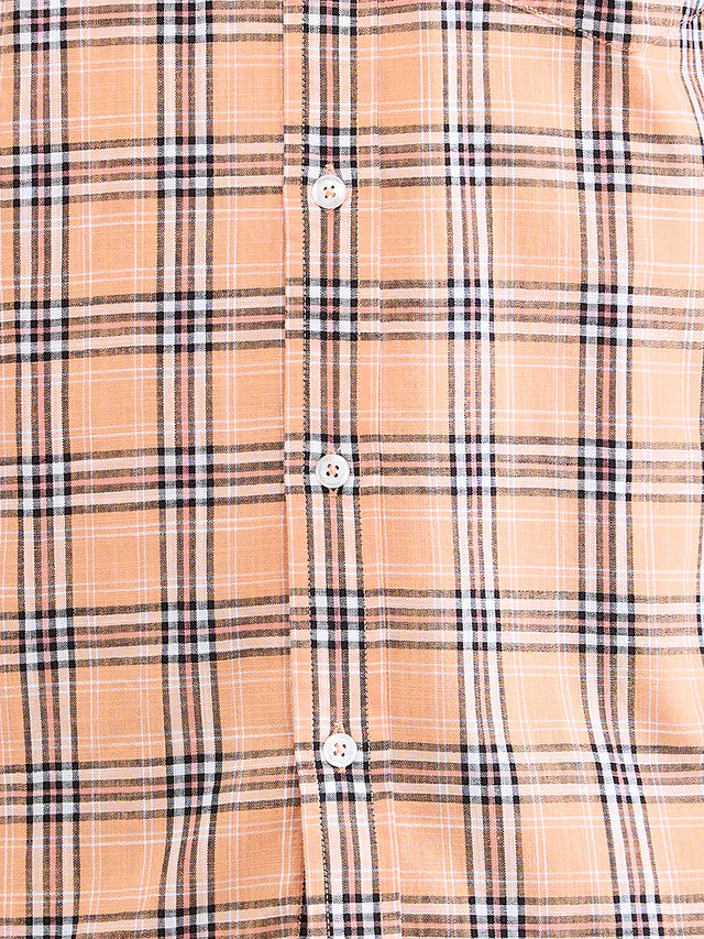 Colorplus Orange Checks Regular Fit Cotton Casual Shirt