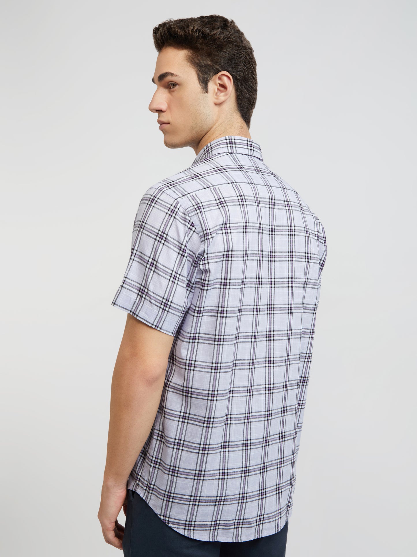 Colorplus Purple Checks Regular Fit Cotton Casual Shirt