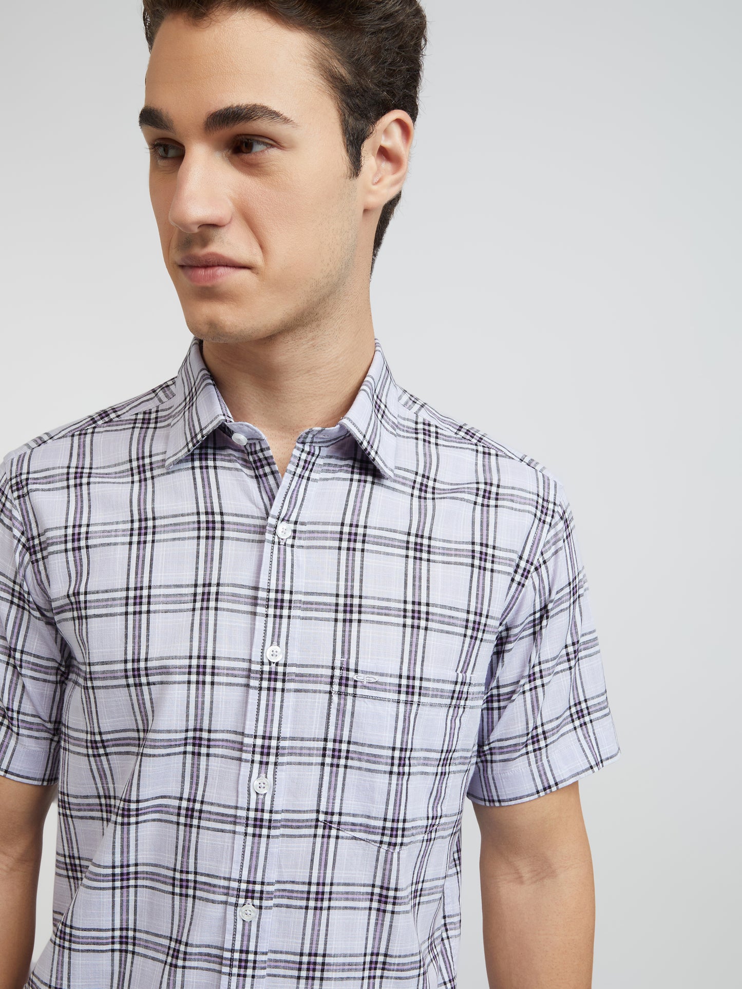 Colorplus Purple Checks Regular Fit Cotton Casual Shirt