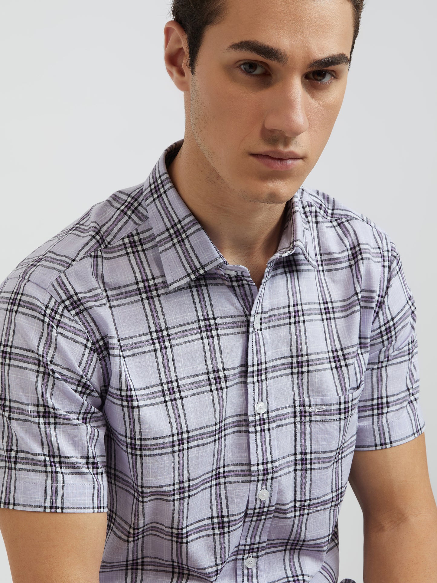 Colorplus Purple Checks Regular Fit Cotton Casual Shirt