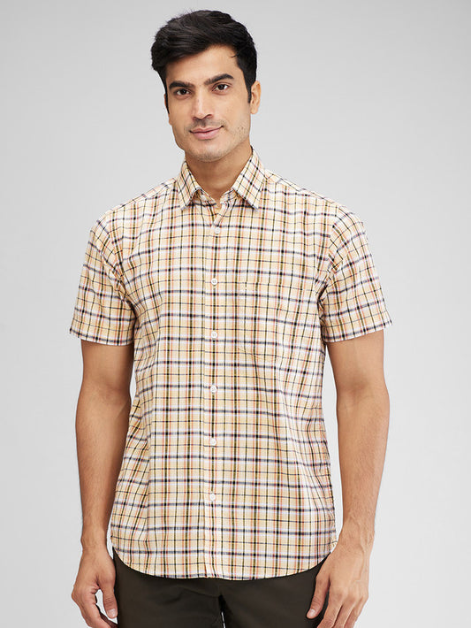 Colorplus Yellow Checks Regular Fit Cotton Casual Shirt