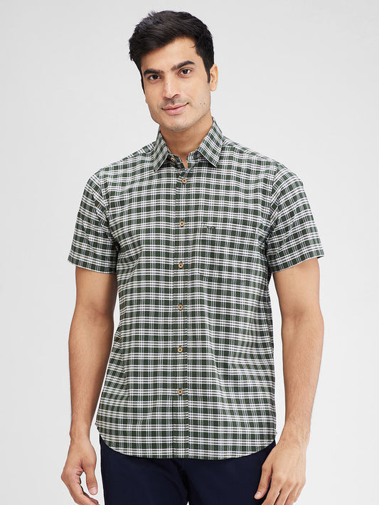 Colorplus Green Checks Regular Fit Cotton Casual Shirt