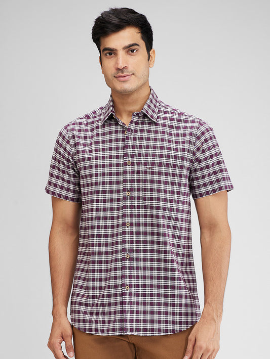 Colorplus Purple Checks Regular Fit Cotton Casual Shirt