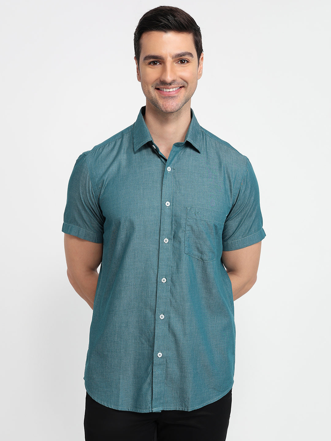 Colorplus Men Green Solid Regular Fit Cotton Casual Shirt – MyRaymond