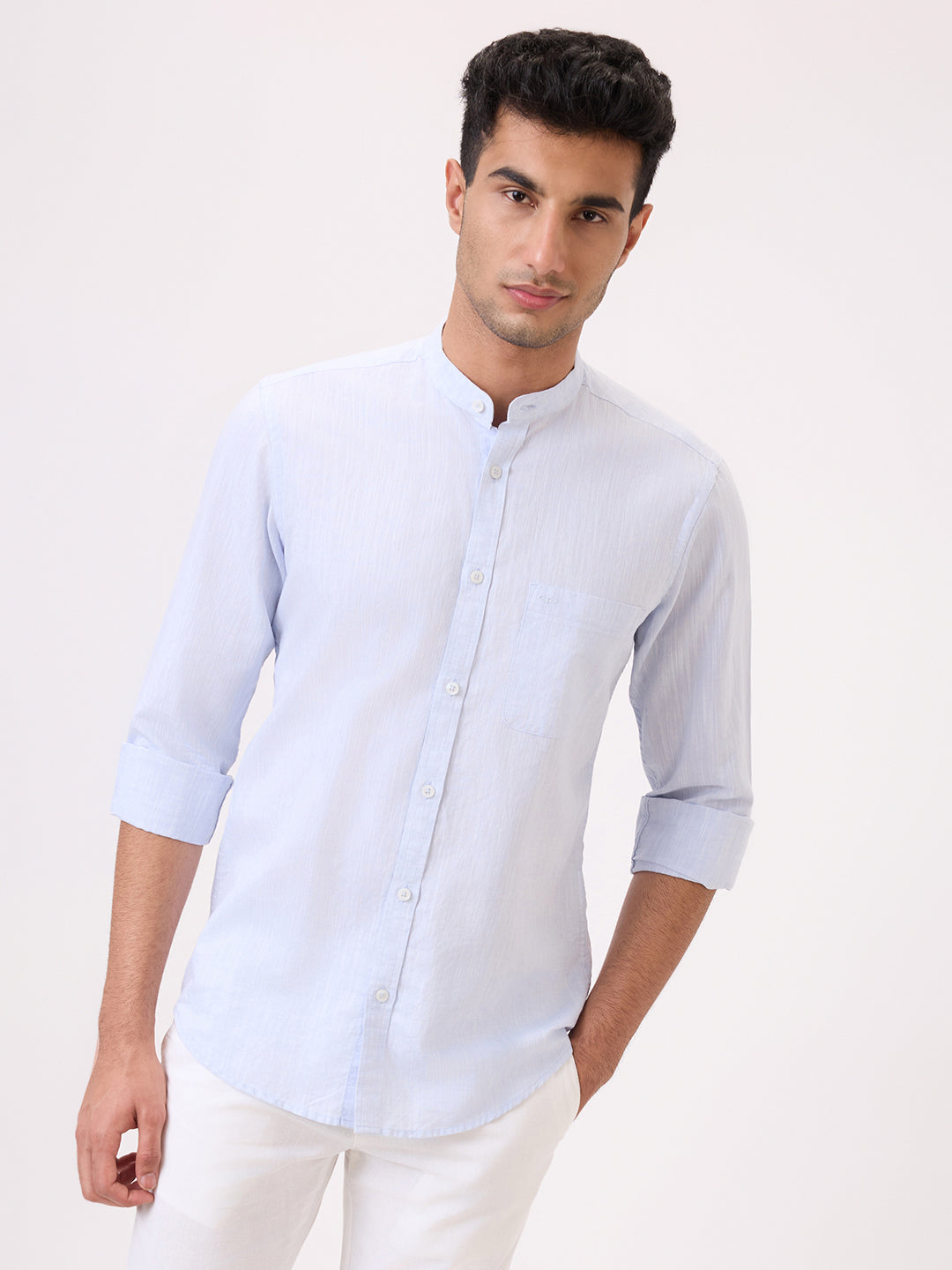 Colorplus Men Blue Solid Regular Fit Linen Blend Casual Shirt – MyRaymond