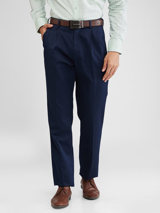 Colorplus Blue Solid Custom Fit Cotton Trouser