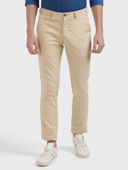 Colorplus Khaki Solid Contemporary Fit Cotton Blend Trouser