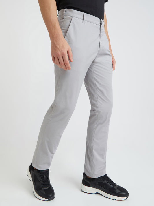 Colorplus Men Grey Solid Piece Dyed Contemporary Fit Cotton Blend Trouser