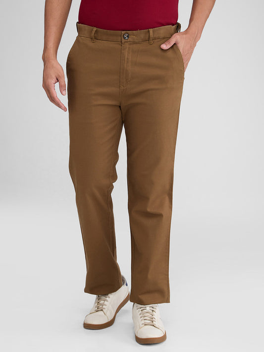 Colorplus Brown Solid Contemporary Fit Cotton Blend Trouser