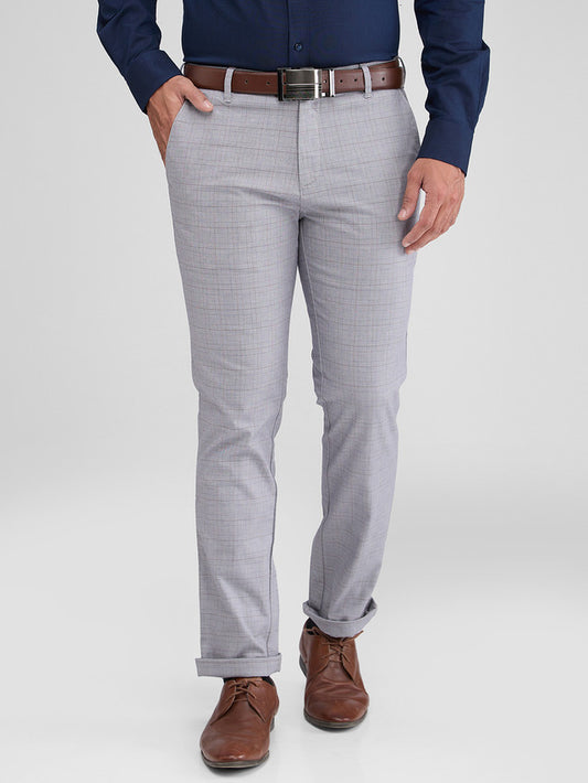 Colorplus Grey Checks Contemporary Fit Cotton Blend Trouser