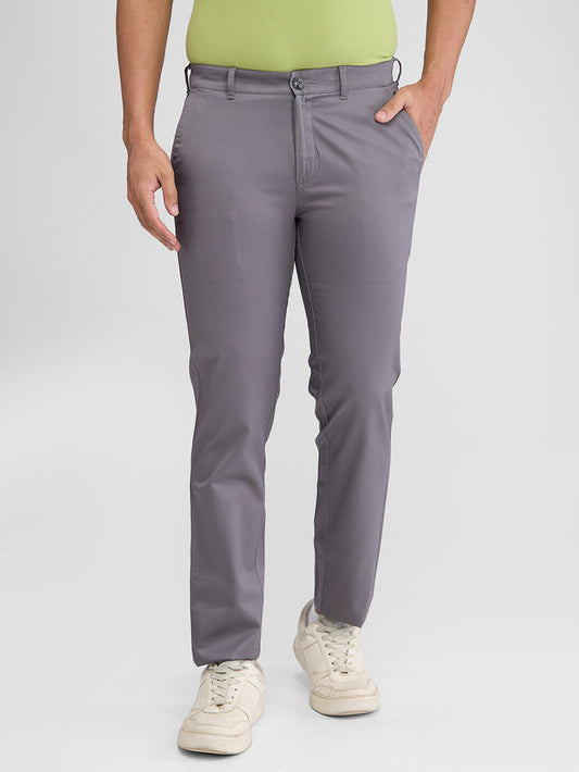 Colorplus Grey Solid Slim Fit Cotton Trouser