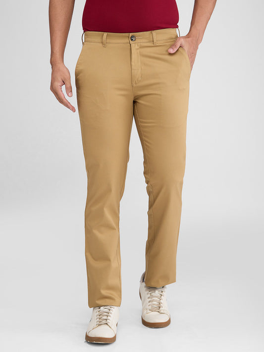 Colorplus Khaki Solid Slim Fit Cotton Trouser