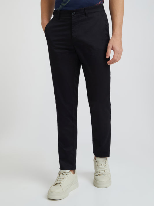 Colorplus Black Solid Slim Fit Cotton Trouser