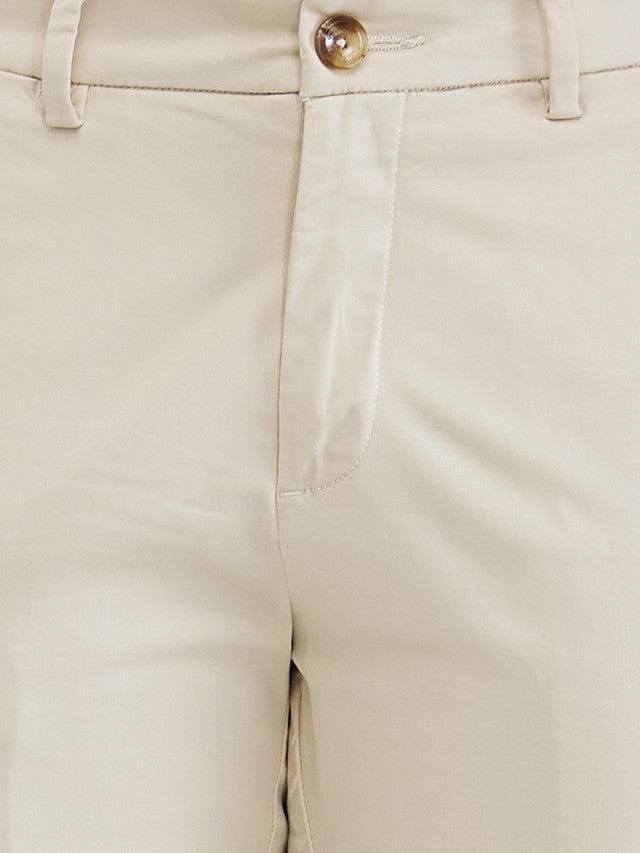 Colorplus Beige Solid Piece Dyed Slim Fit Cotton Blend Trouser