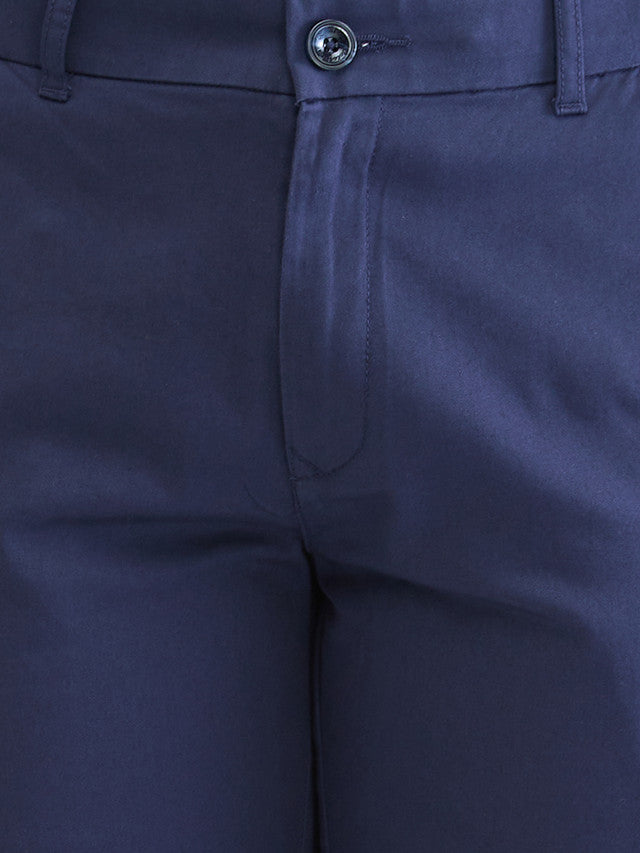 Colorplus Blue Solid Piece Dyed Slim Fit Cotton Blend Trouser