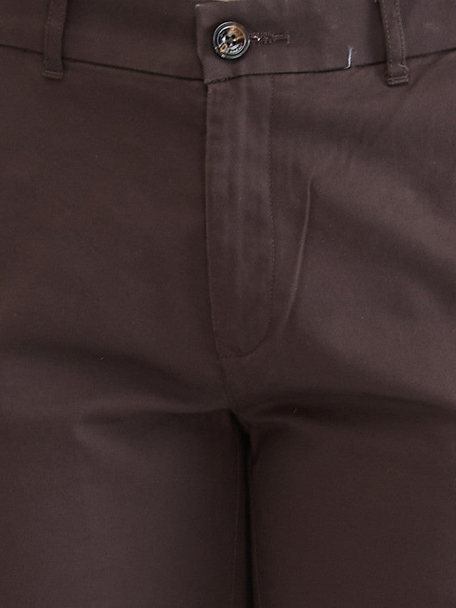 Colorplus Brown Solid Piece Dyed Slim Fit Cotton Blend Trouser