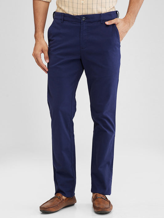 Colorplus Blue Solid Slim Fit Cotton Blend Trouser