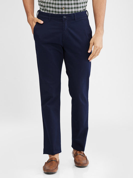 Colorplus Blue Solid Slim Fit Cotton Blend Trouser