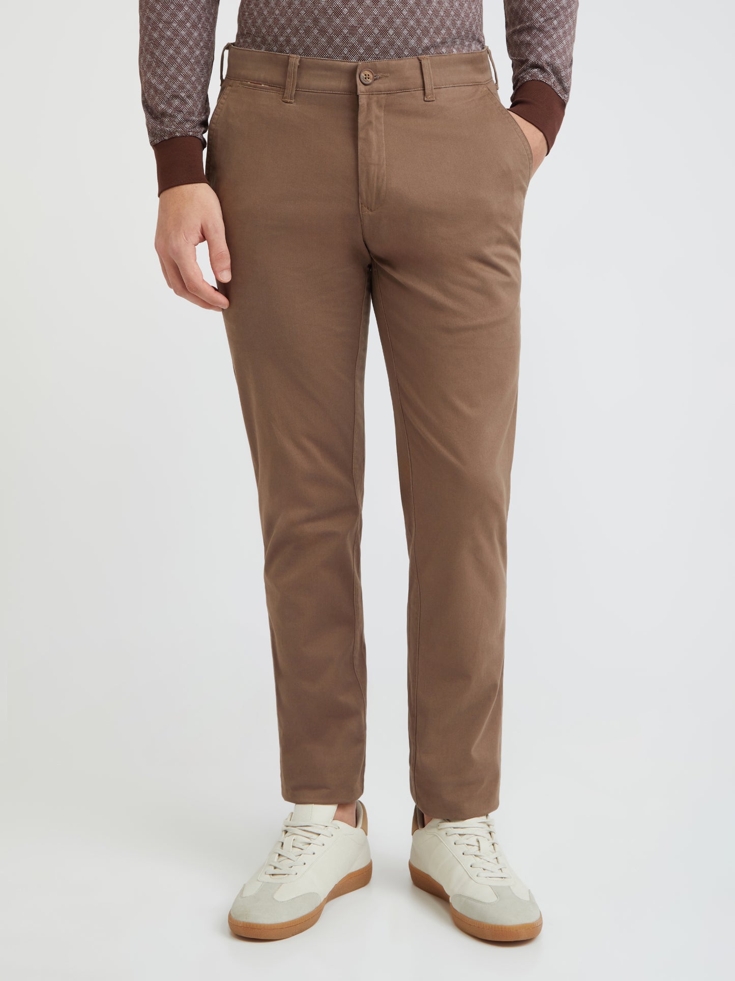 Colorplus Brown Solid Piece Dyed Slim Fit Cotton Blend Trouser