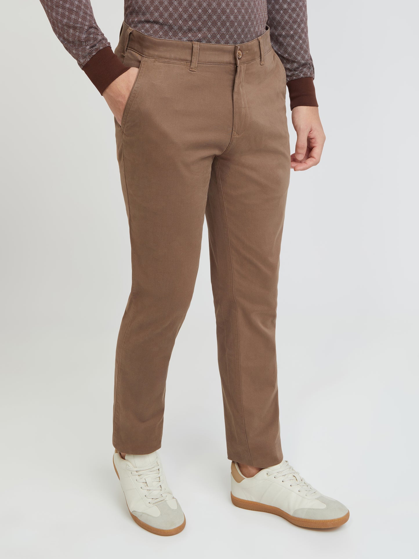 Colorplus Brown Solid Piece Dyed Slim Fit Cotton Blend Trouser