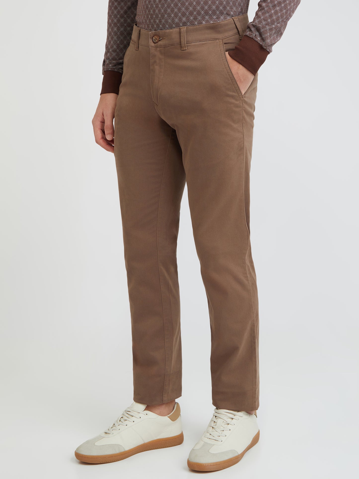 Colorplus Brown Solid Piece Dyed Slim Fit Cotton Blend Trouser