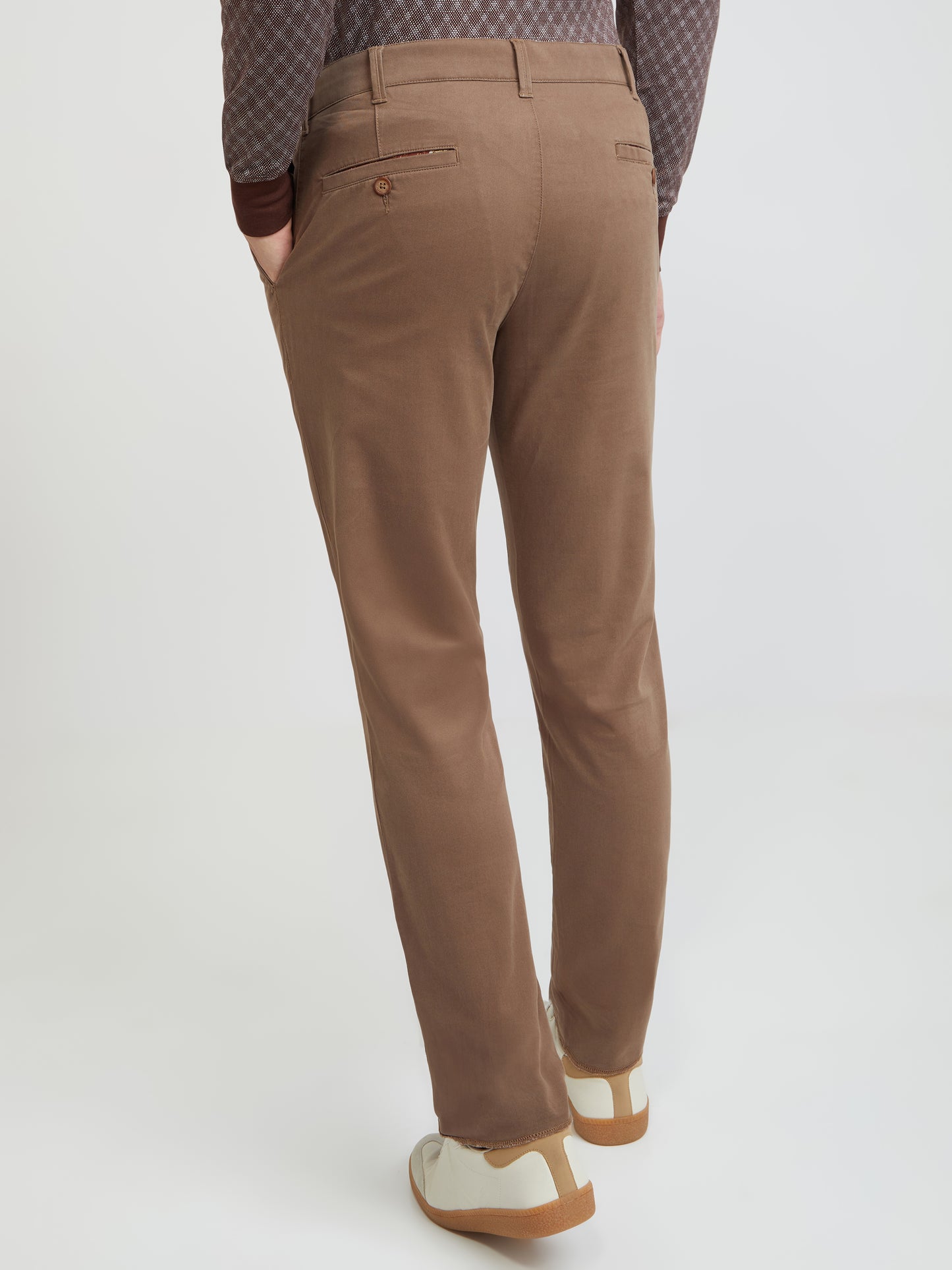 Colorplus Brown Solid Piece Dyed Slim Fit Cotton Blend Trouser