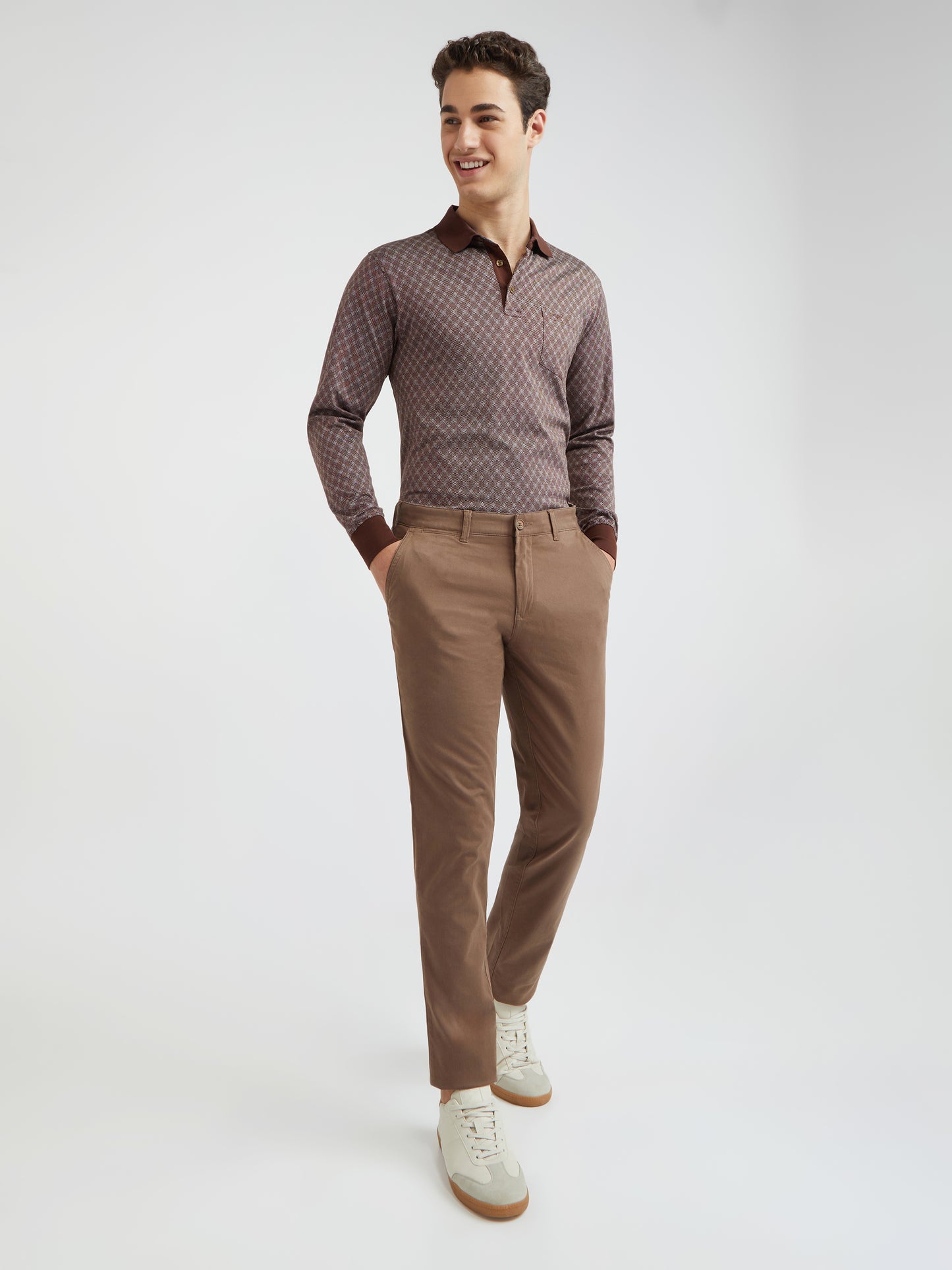 Colorplus Brown Solid Piece Dyed Slim Fit Cotton Blend Trouser