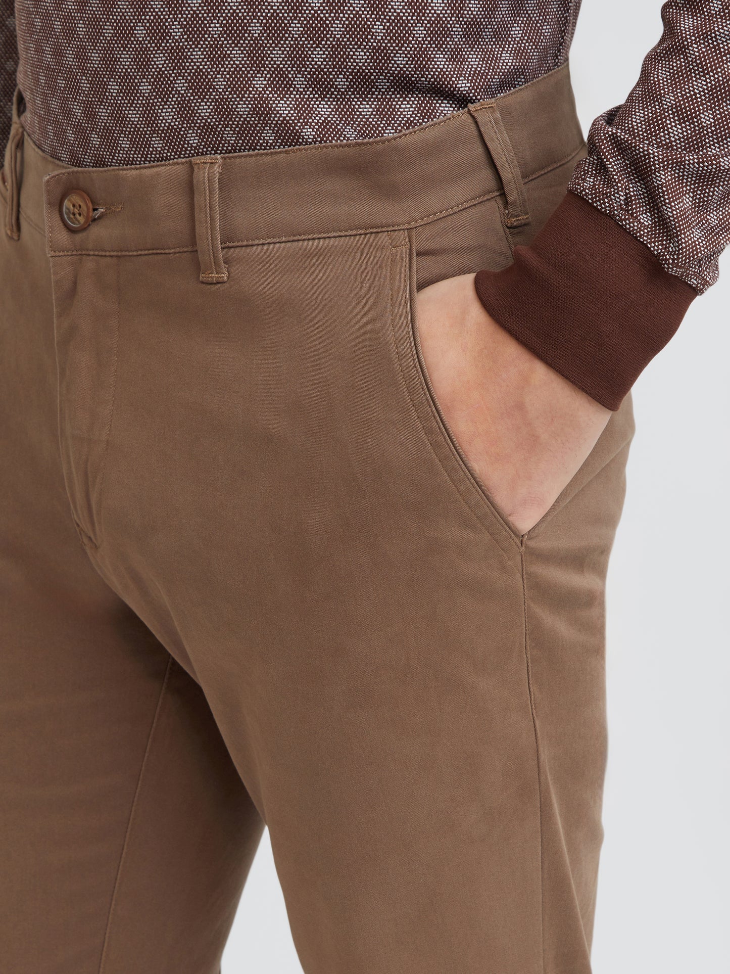 Colorplus Brown Solid Piece Dyed Slim Fit Cotton Blend Trouser