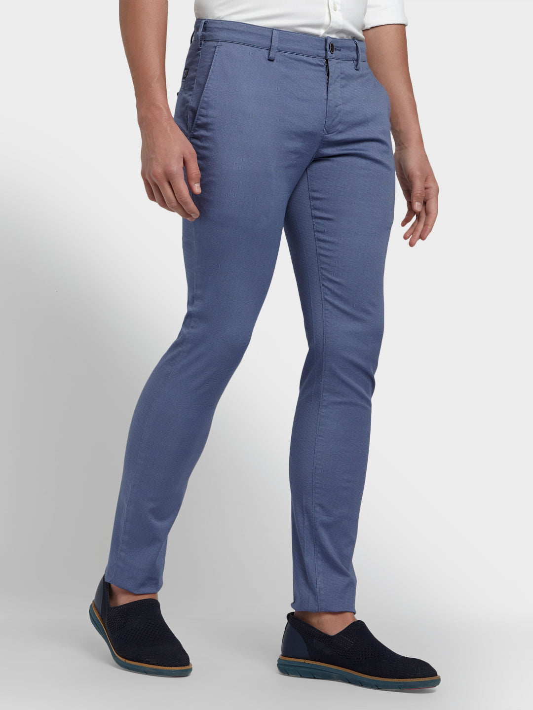 Colorplus Blue Solid Piece Dyed Nuvo Fit Cotton Blend Trouser