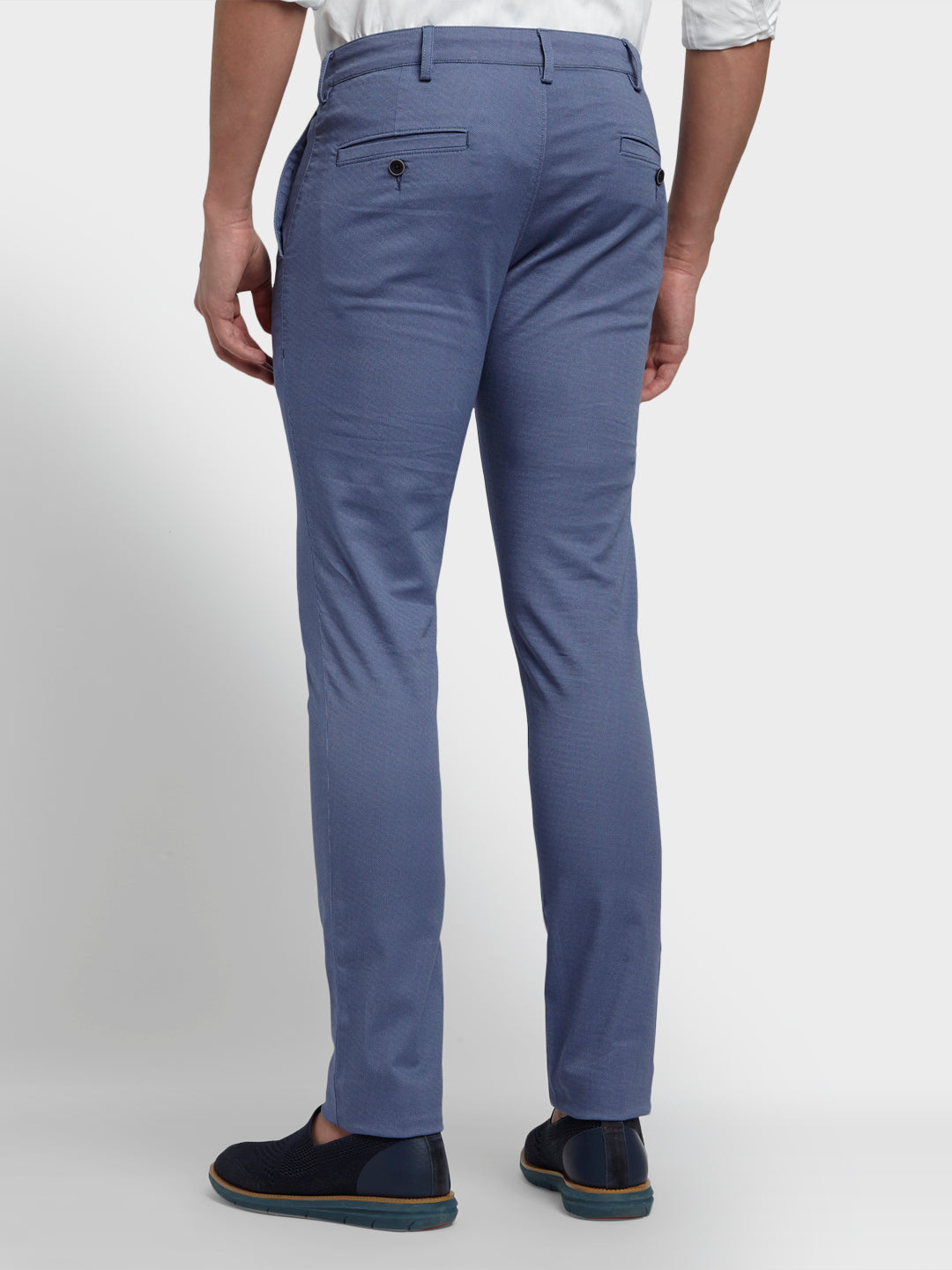 Colorplus Blue Solid Piece Dyed Nuvo Fit Cotton Blend Trouser