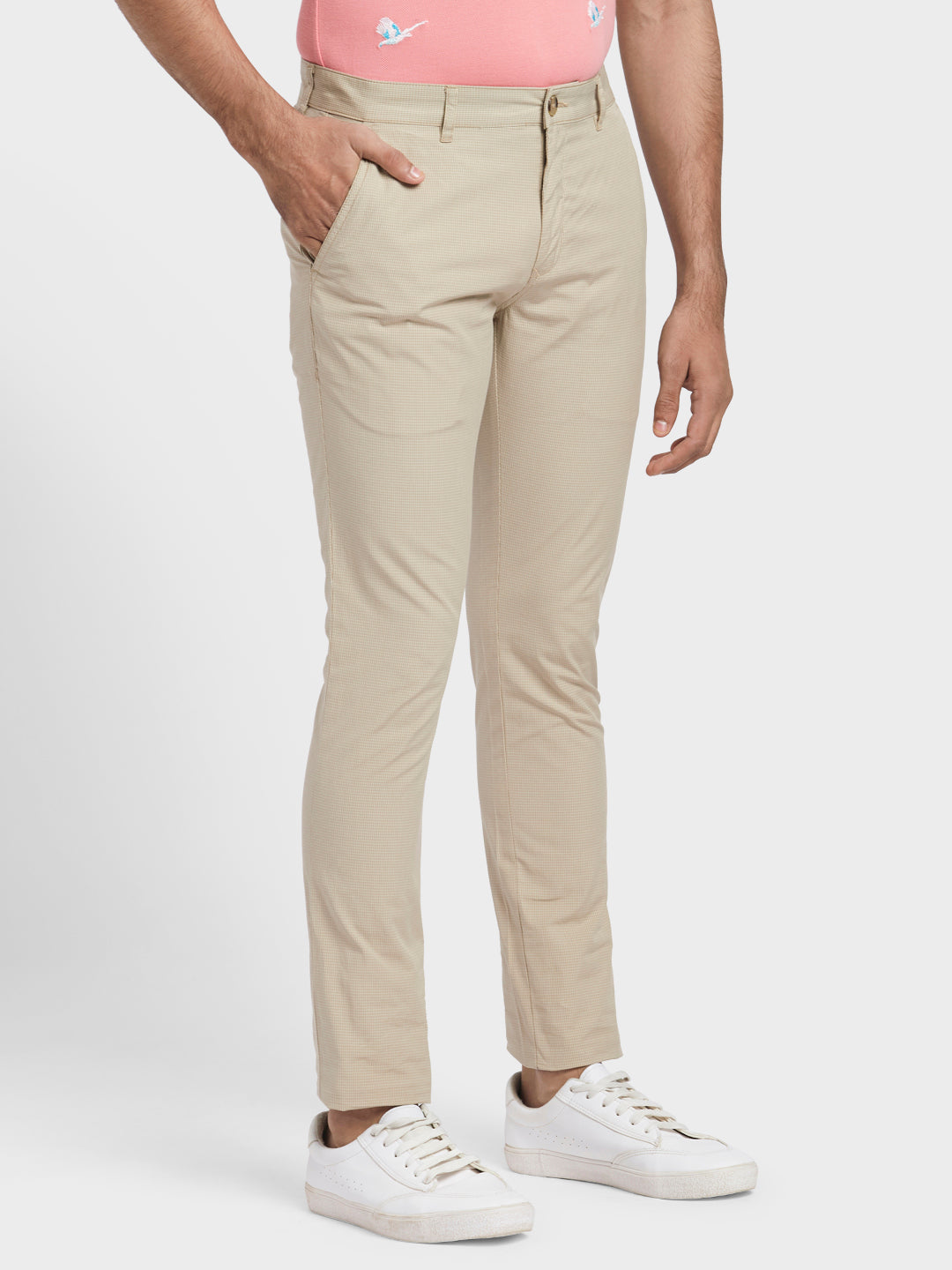 Colorplus Khaki Checks Nuvo Fit Cotton Blend Trouser