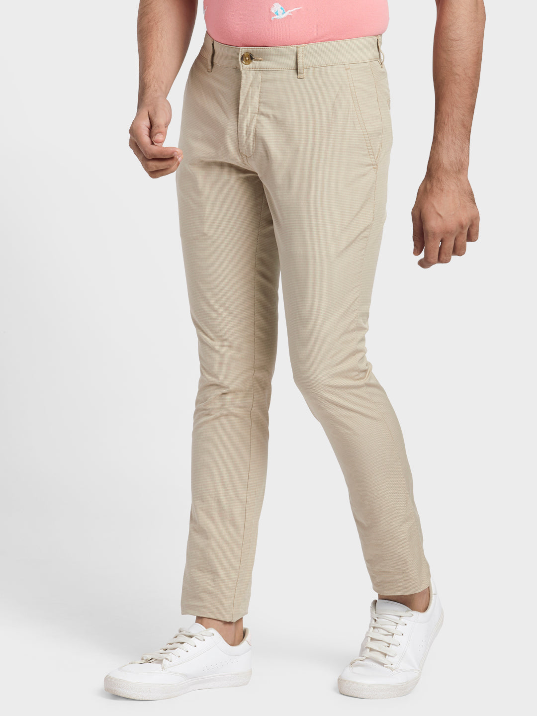 Colorplus Khaki Checks Nuvo Fit Cotton Blend Trouser