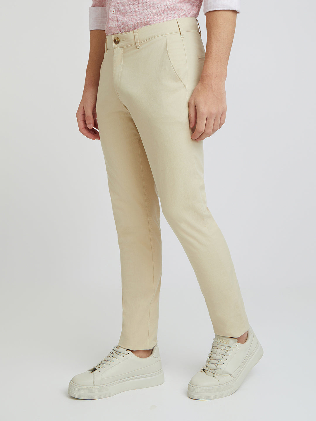 Men Khaki Nuvo Fit Solid Piece Dyed Cotton Blend Trouser