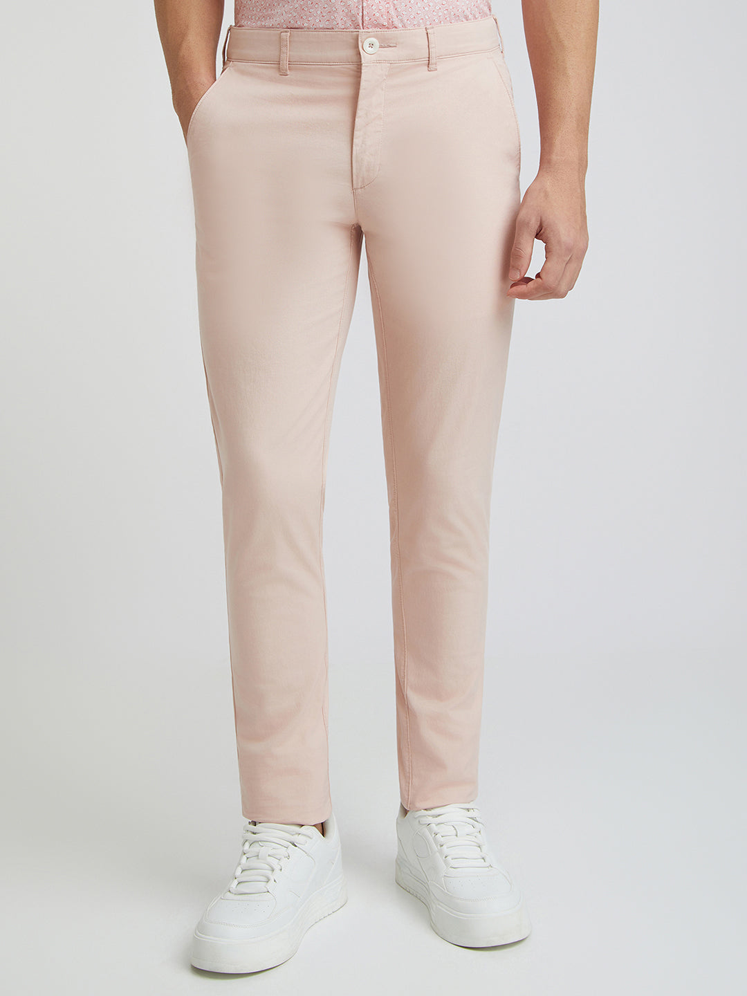 Colorplus Peach Solid Piece Dyed Nuvo Fit Cotton Blend Trouser