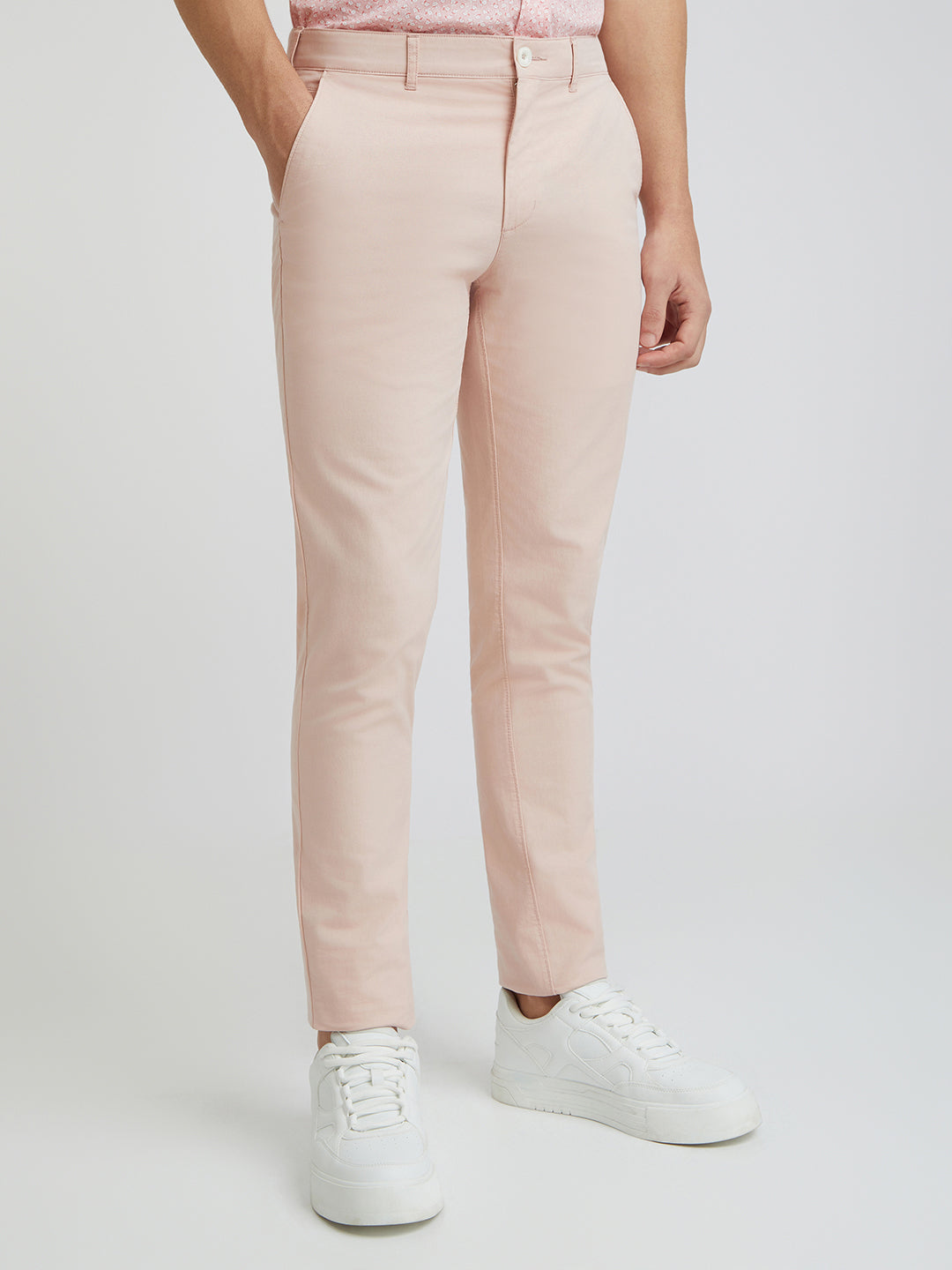 Colorplus Peach Solid Piece Dyed Nuvo Fit Cotton Blend Trouser